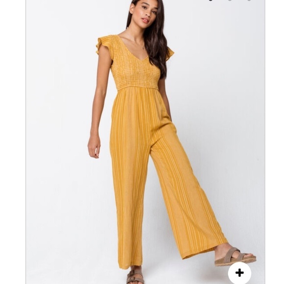 NWT Others Follow Bahamas Ruffled Yellow Jumpsuit - Picture 1 of 11